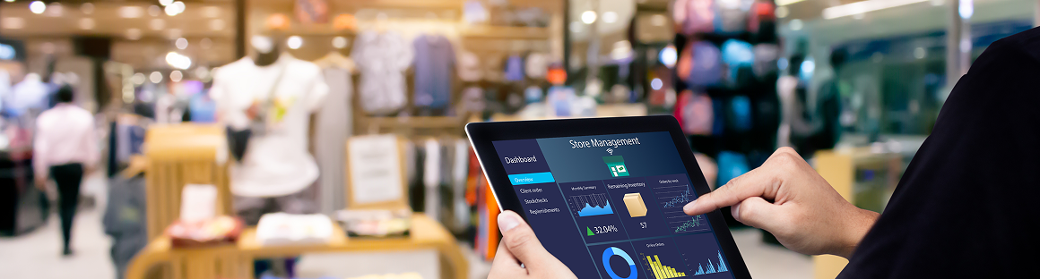 Retail technology system showing POS, e-commerce and inventory management solutions